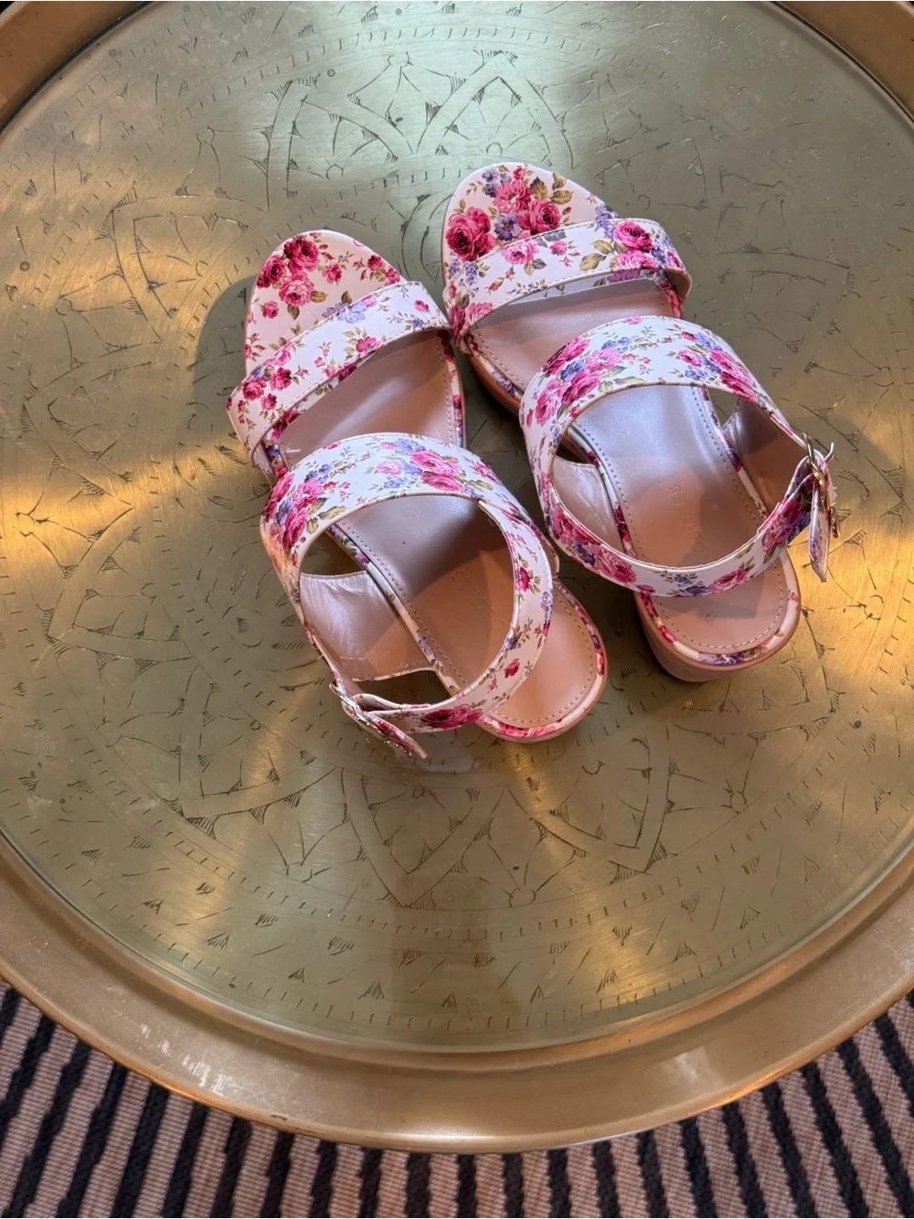 Floral Print Platform Sandals in Pink - Women's Chunky Heels